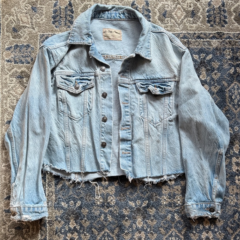 Free People Light Blue Distressed Denim Jacket